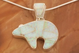 Calvin Begay Fire and Ice Opal Sterling Silver Bear Pendant